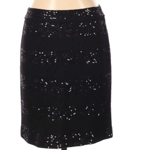 LOFT | Sequin Stripe Wool Blend Skirt Black Size 4 - Picture 8 of 9